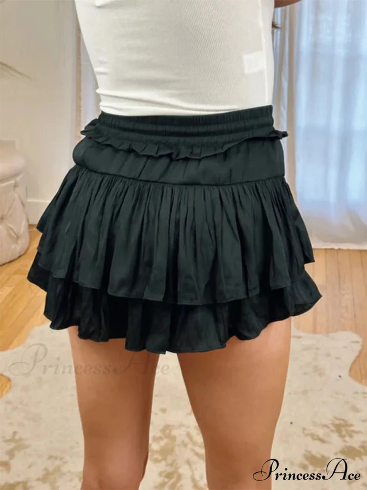 Smooth Tiered Flared Pleated Skirt