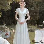 Smooth V-Neck Lace Wedding Gown