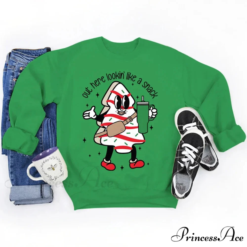 Snack Print Round Neck Christmas Hoodie - Casual Long Sleeve