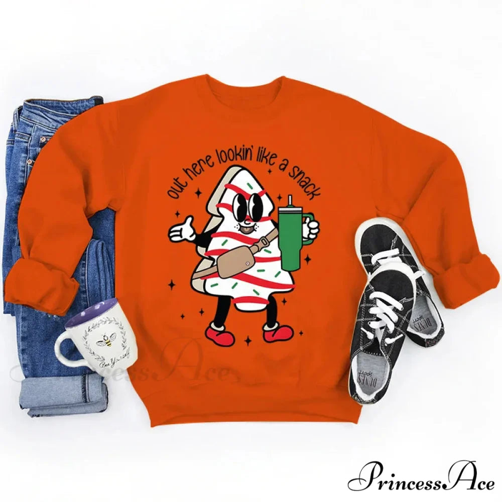 Snack Print Round Neck Christmas Hoodie - Casual Long Sleeve