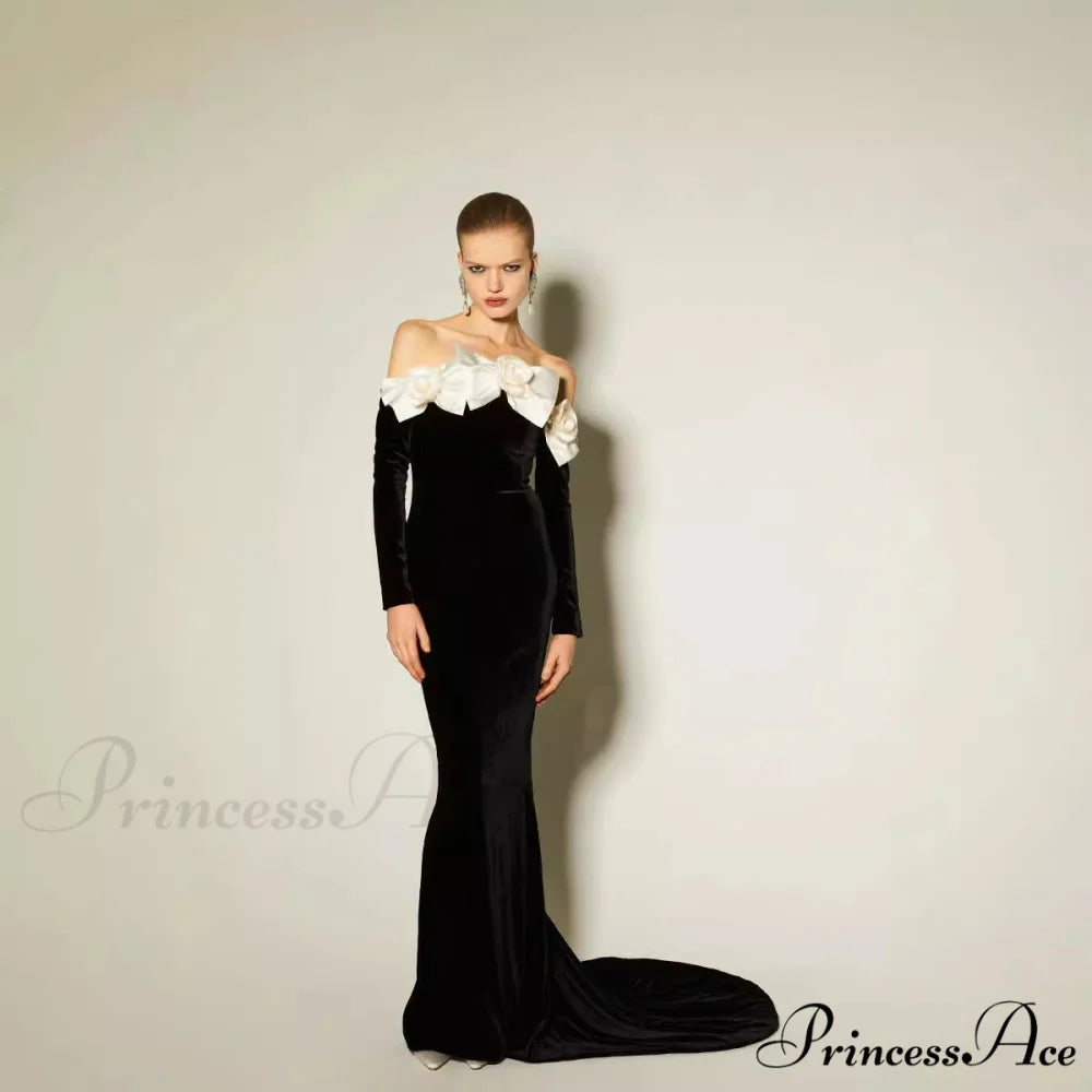 Soft Bow Strapless Full-Length Prom Dress