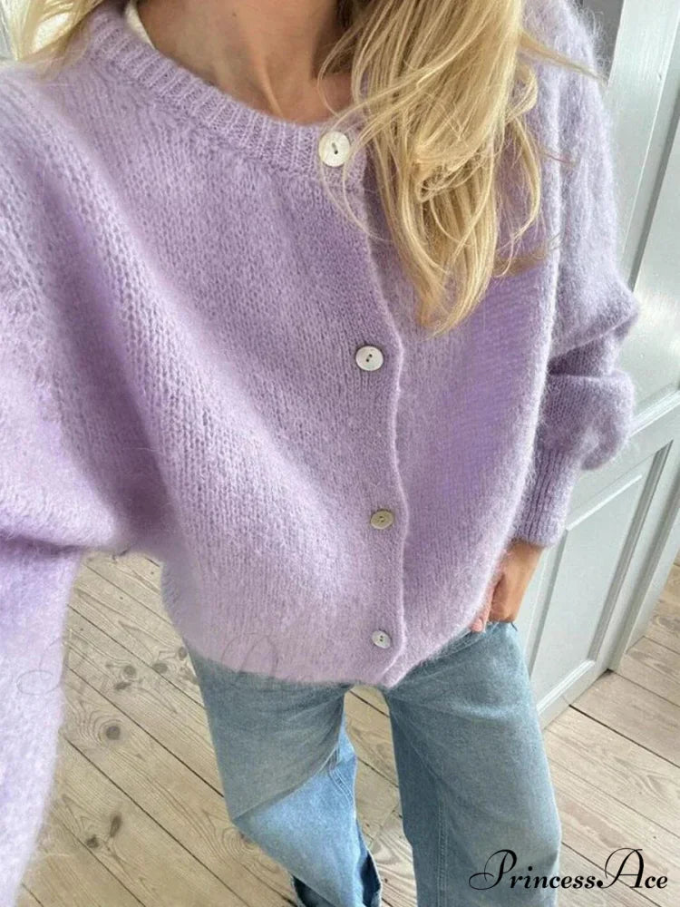 Soft Button-Up Long Sleeve Knit Cardigan