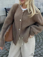 Soft Button-Up Long Sleeve Knit Cardigan