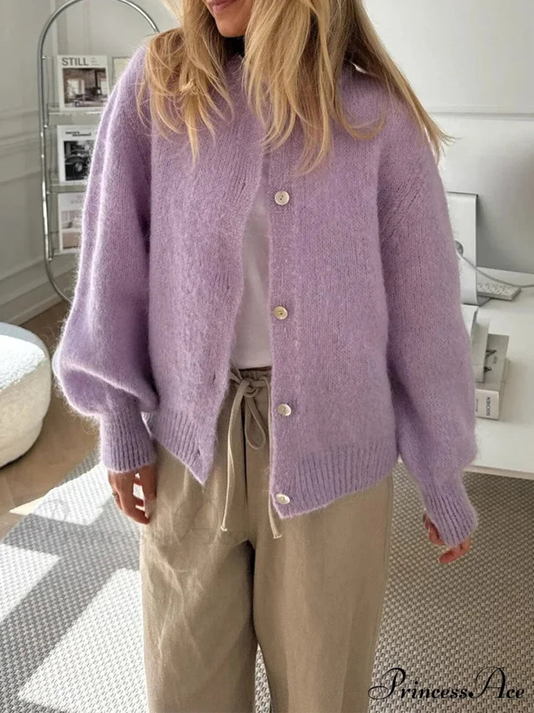 Soft Button-Up Long Sleeve Knit Cardigan