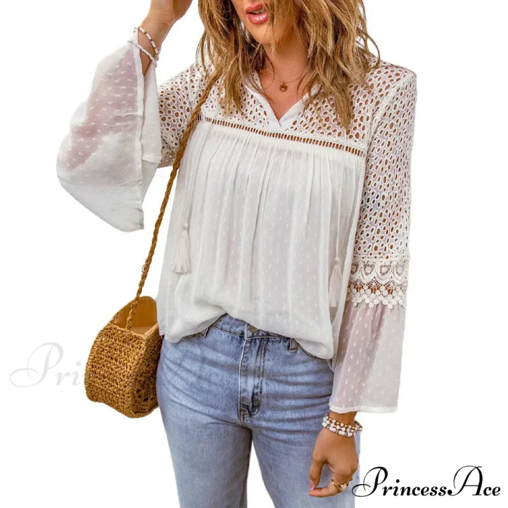 Soft Embroidery Fringe Patchwork Chiffon Bohemian Top