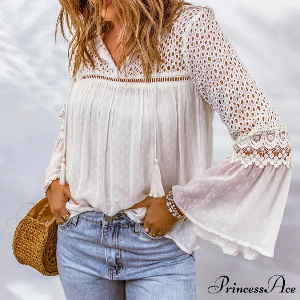 Soft Embroidery Fringe Patchwork Chiffon Bohemian Top