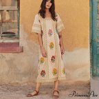 Soft Floral Stitched Bohemian Dress