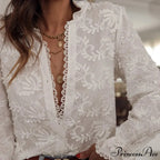 Soft Floral Stitching V-Neck Bohemian Top