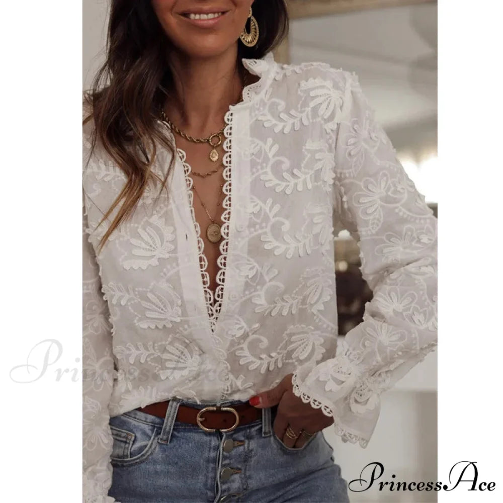 Soft Floral Stitching V-Neck Bohemian Top