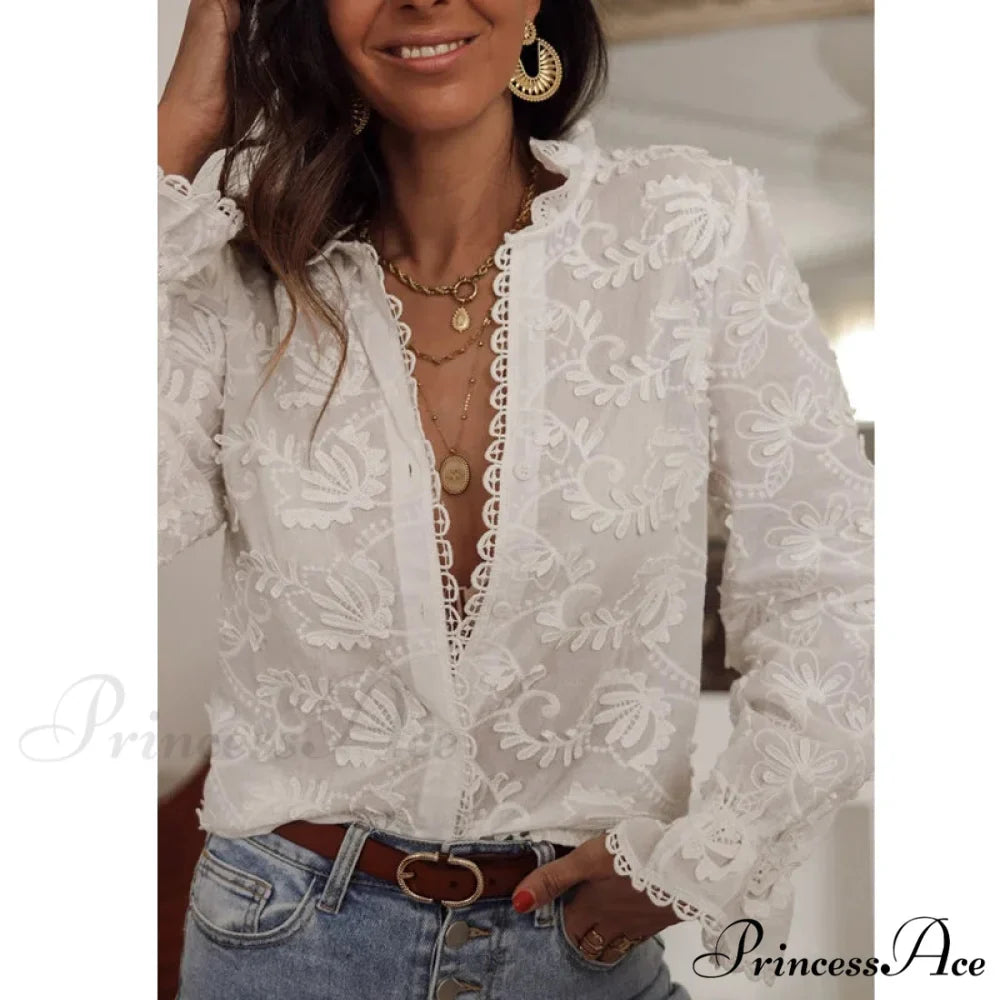 Soft Floral Stitching V-Neck Bohemian Top