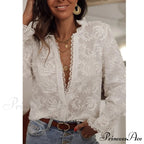 Soft Floral Stitching V-Neck Bohemian Top