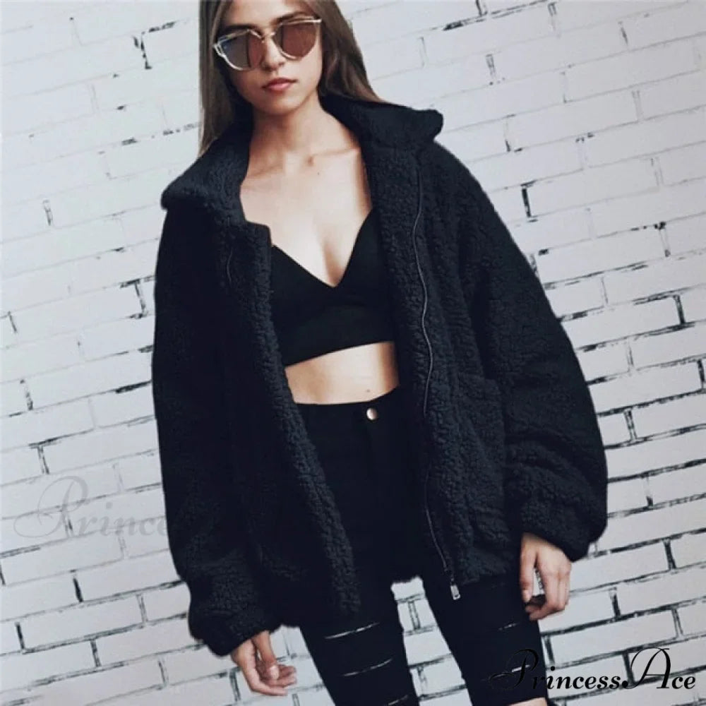 Soft Fur Plush Pocket Plus Size Teddy Coat