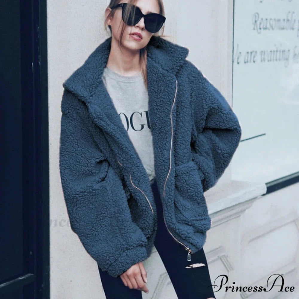 Soft Fur Plush Pocket Plus Size Teddy Coat