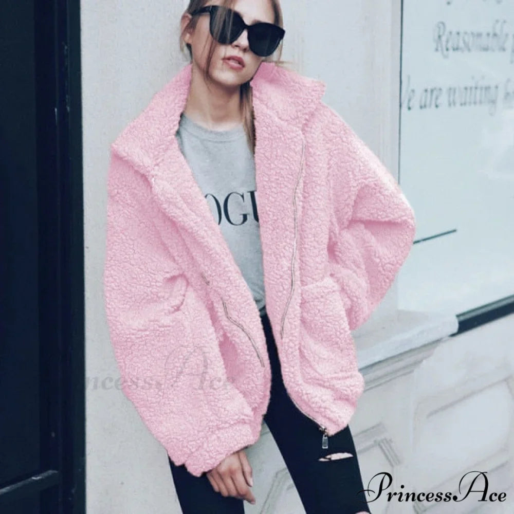 Soft Fur Plush Pocket Plus Size Teddy Coat