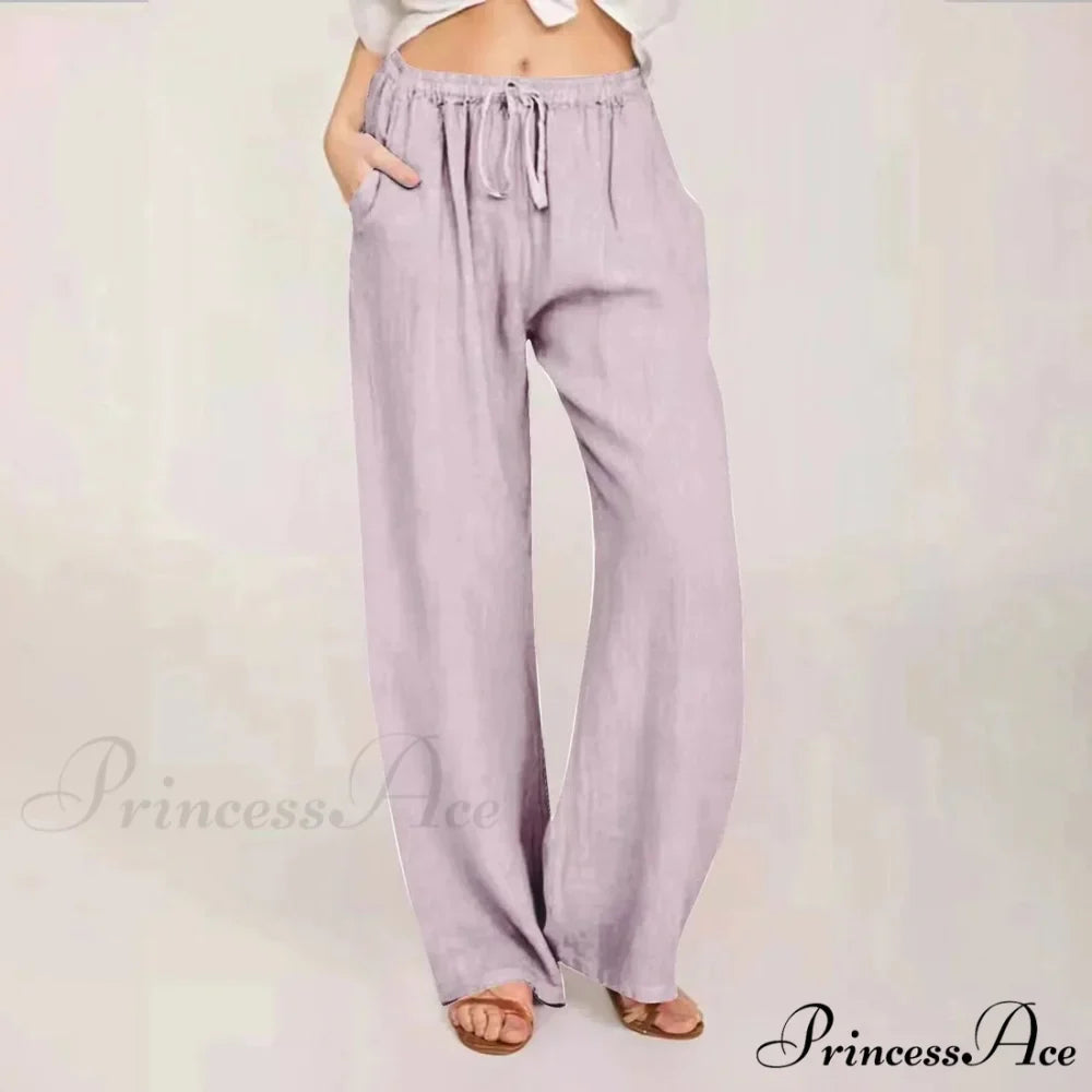 Soft Linen Broad Leg Drawstring Trousers