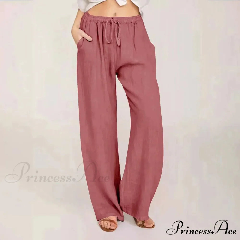 Soft Linen Broad Leg Drawstring Trousers
