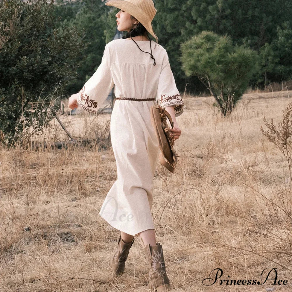 Soft Linen Flowery Bohemian Dress