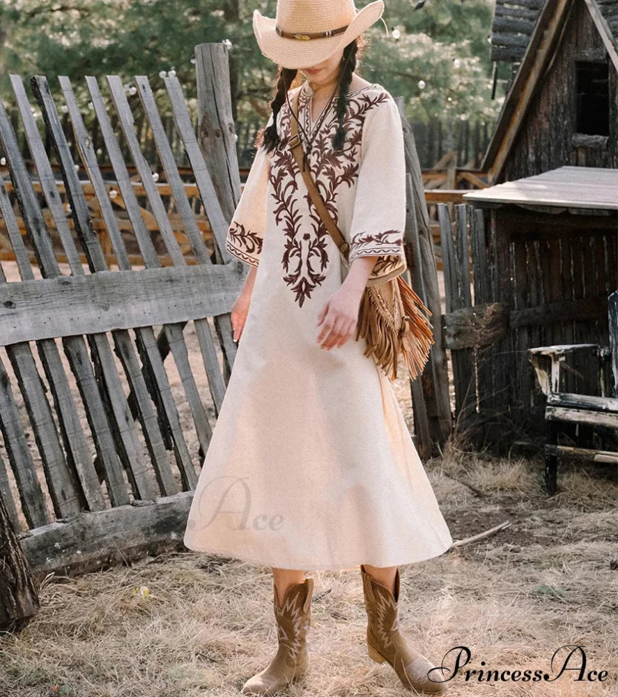 Soft Linen Flowery Bohemian Dress