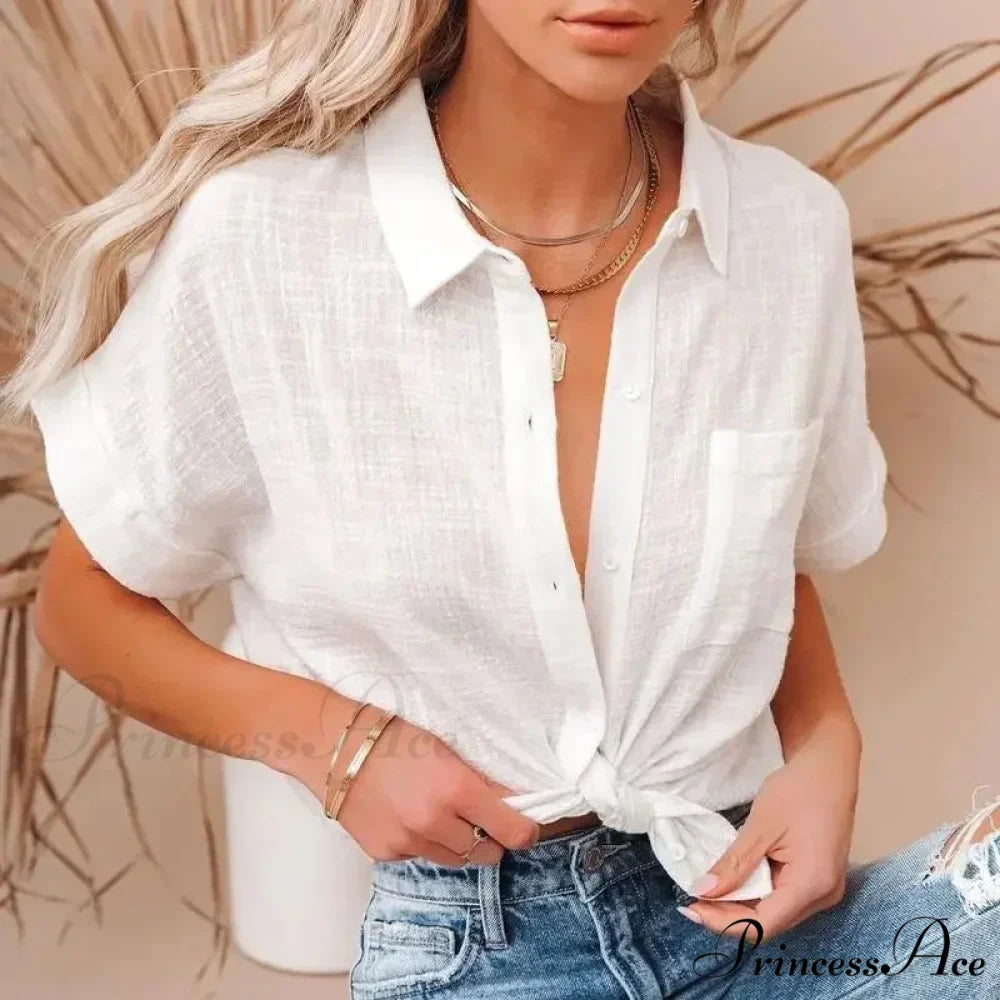 Soft Linen Informal Short Sleeve Stylish Blouse