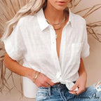 Soft Linen Informal Short Sleeve Stylish Blouse
