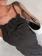 Soft Linen Separated 3D Blossom Plain Sling Maxi Dress