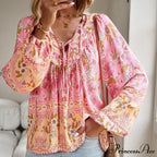 Soft Rayon Floral Printed Extended Sleeve Seaside Boho Top
