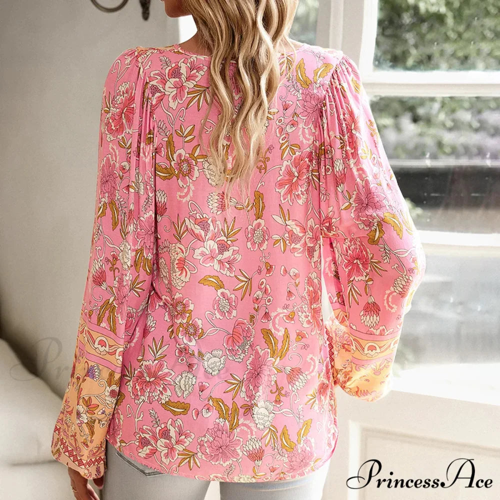Soft Rayon Floral Printed Extended Sleeve Seaside Boho Top