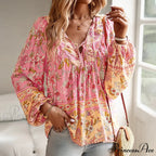 Soft Rayon Floral Printed Extended Sleeve Seaside Boho Top