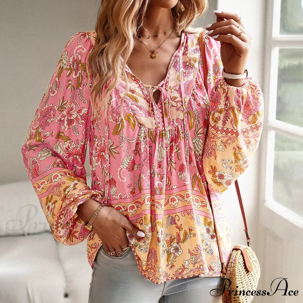 Soft Rayon Floral Printed Extended Sleeve Seaside Boho Top