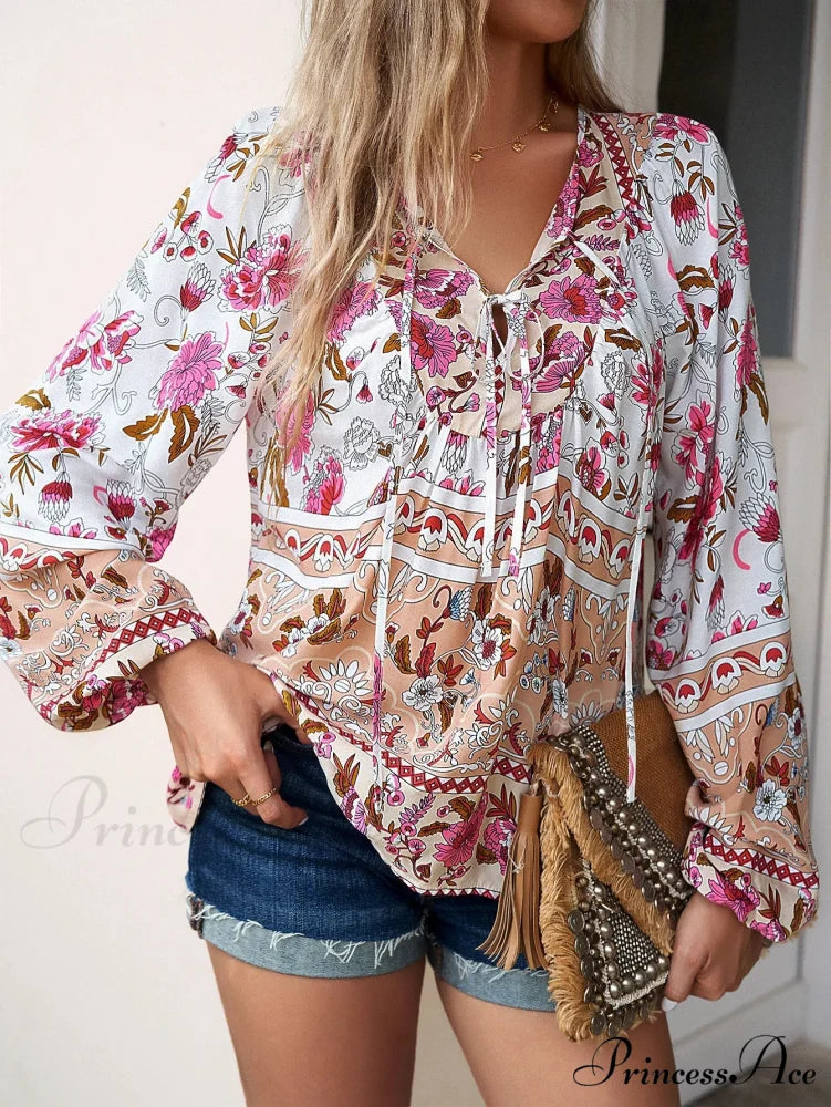 Soft Rayon Floral Printed Extended Sleeve Seaside Boho Top