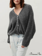 Soft V-neck Button-front Cardigan