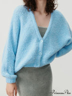 Soft V-Neck Button-Front Knit Cardigan