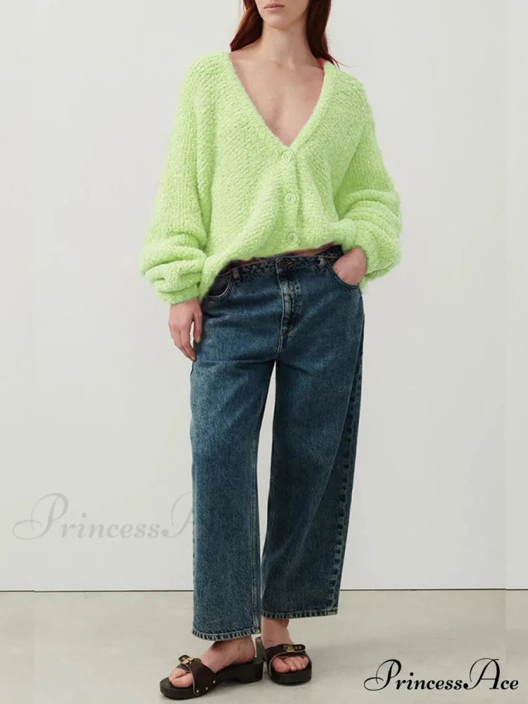 Soft V-Neck Button-Front Knit Cardigan