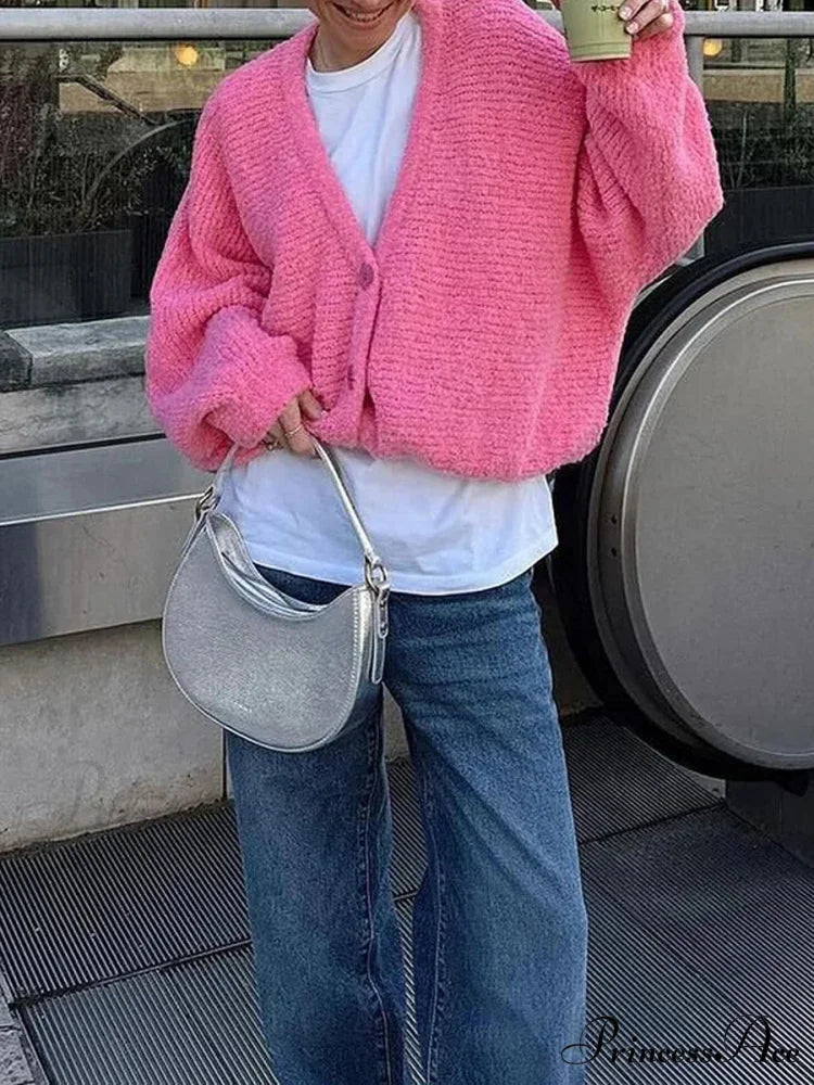 Soft V-Neck Button-Front Knit Cardigan