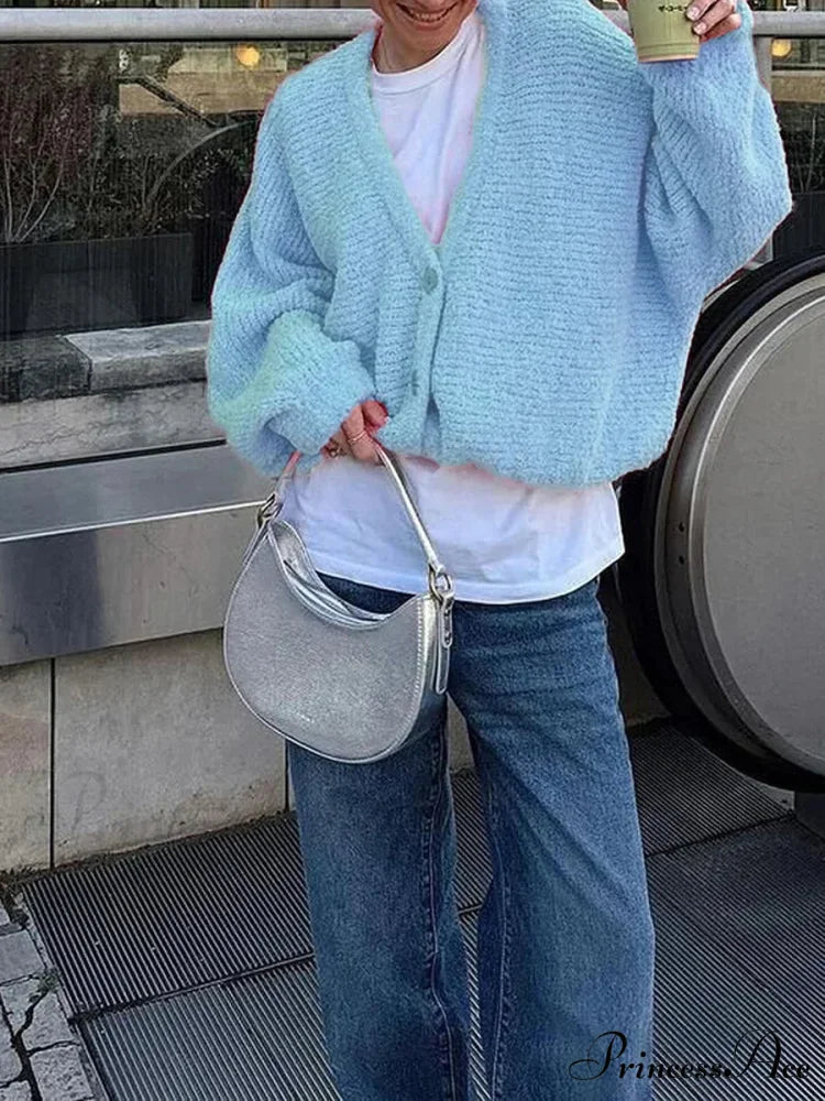 Soft V-Neck Button-Front Knit Cardigan