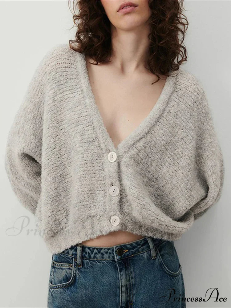 Soft V-Neck Button-Front Knit Cardigan