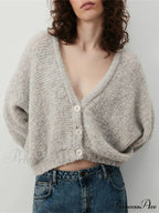 Soft V-Neck Button-Front Knit Cardigan