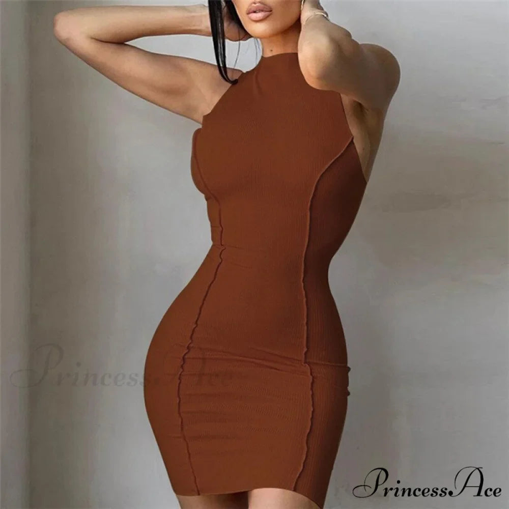 Soild Orange Sleeveless Sexy Bodycon Dress