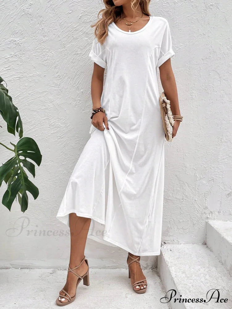 Solid Batwing Sleeve Tee Dress