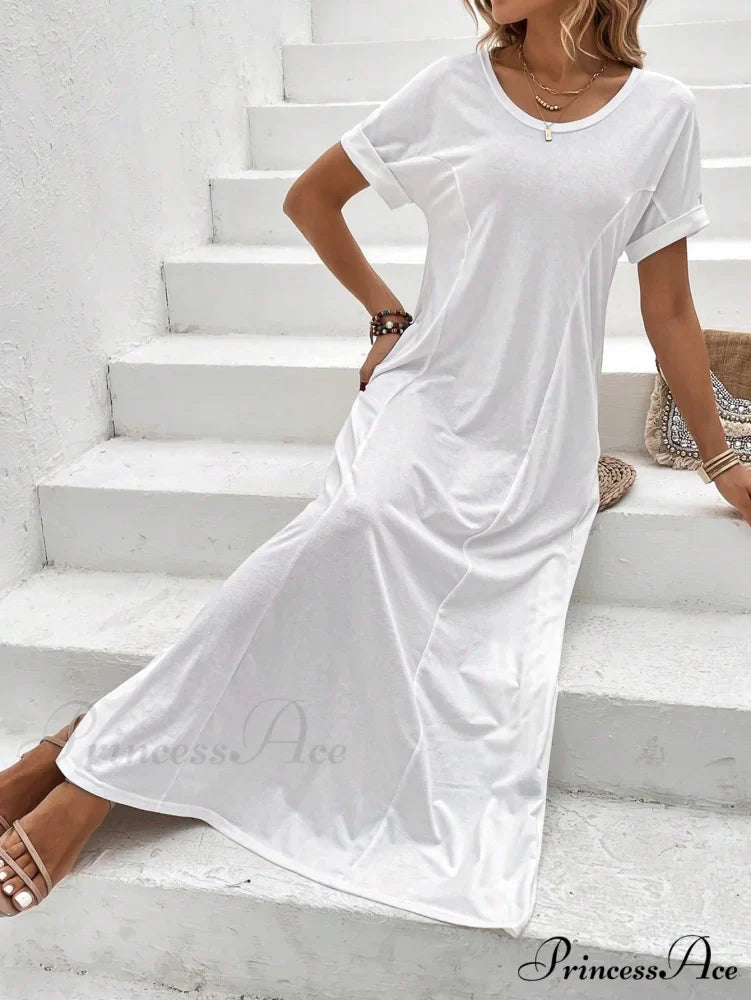 Solid Batwing Sleeve Tee Dress
