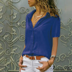 Solid Black V-Neck Chiffon Button Blouse