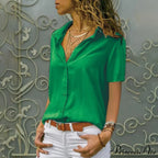 Solid Black V-Neck Chiffon Button Blouse