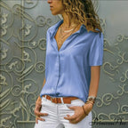 Solid Black V-Neck Chiffon Button Blouse