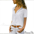 Solid Black V-Neck Chiffon Button Blouse