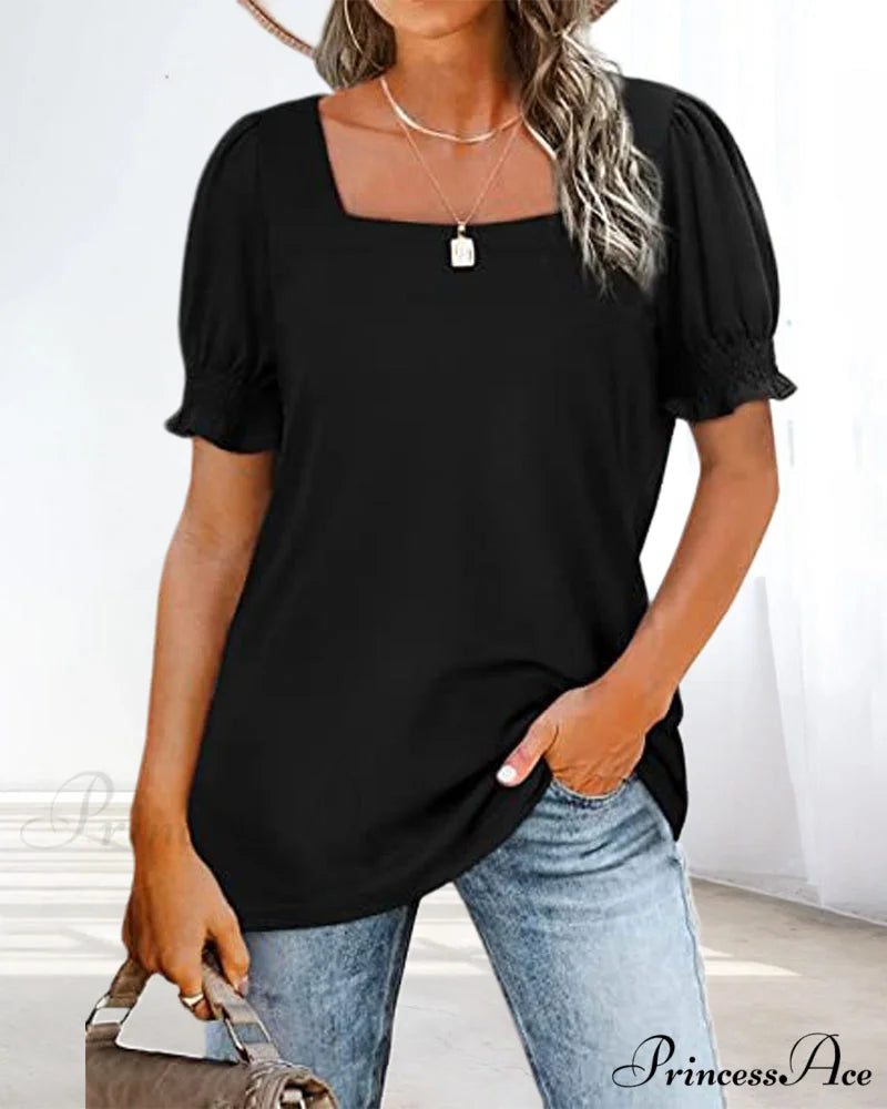 Solid Boxy Neck T-shirt in Color