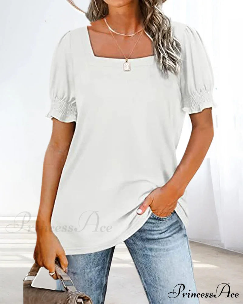 Solid Boxy Neck T-shirt in Color