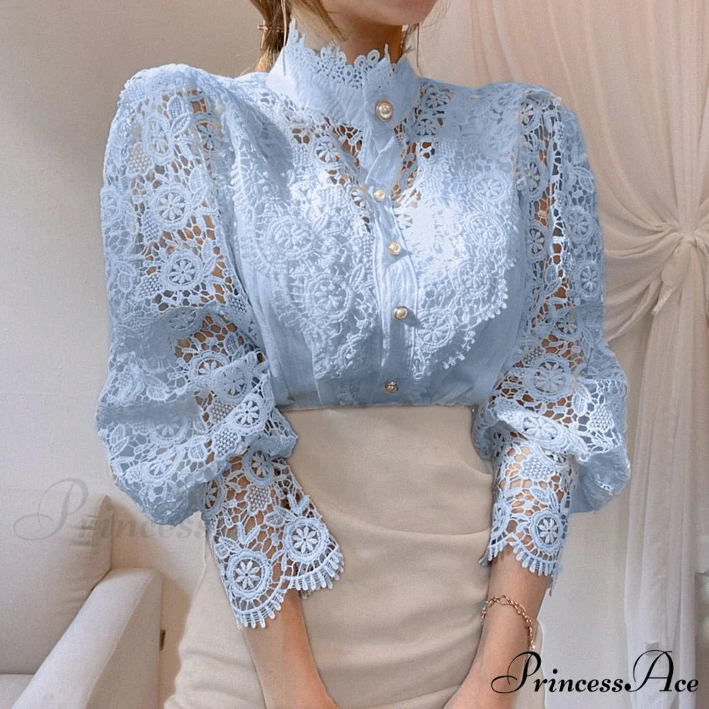 Solid Button Stand Collar Plus Size Blouse