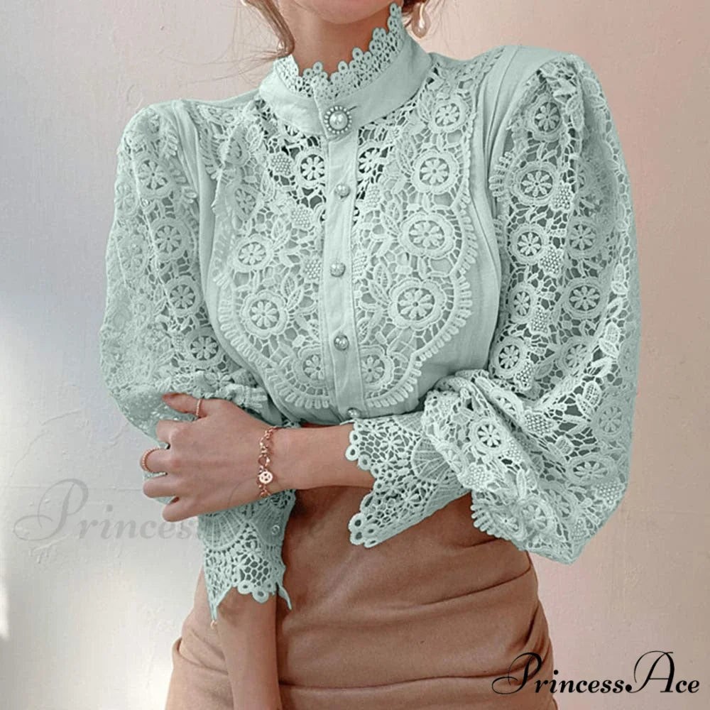 Solid Button Stand Collar Plus Size Blouse