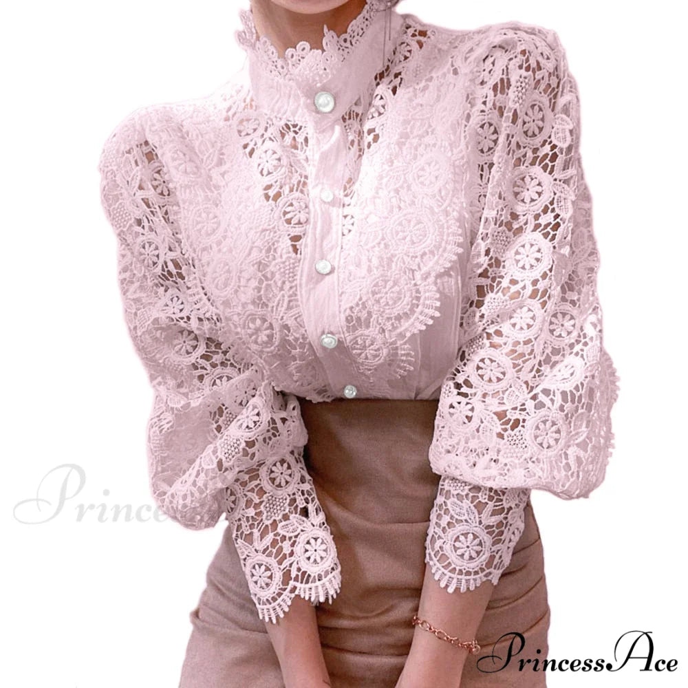 Solid Button Stand Collar Plus Size Blouse