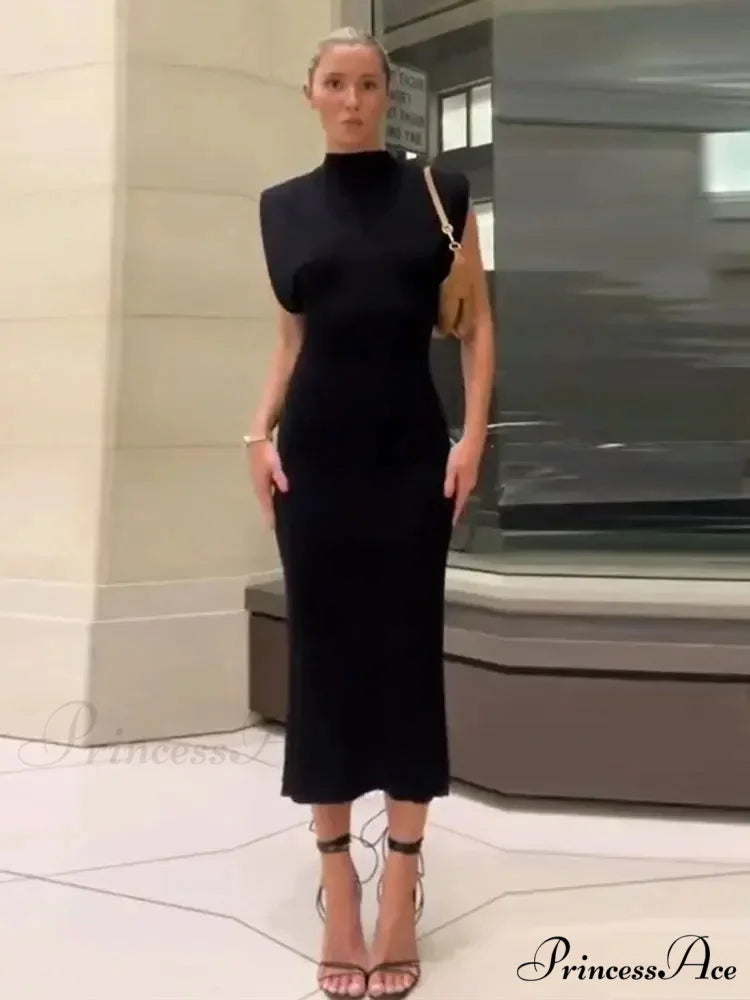 Solid Chic High Waisted Sexy Rear Split Office Lady Commuting Midi Dress